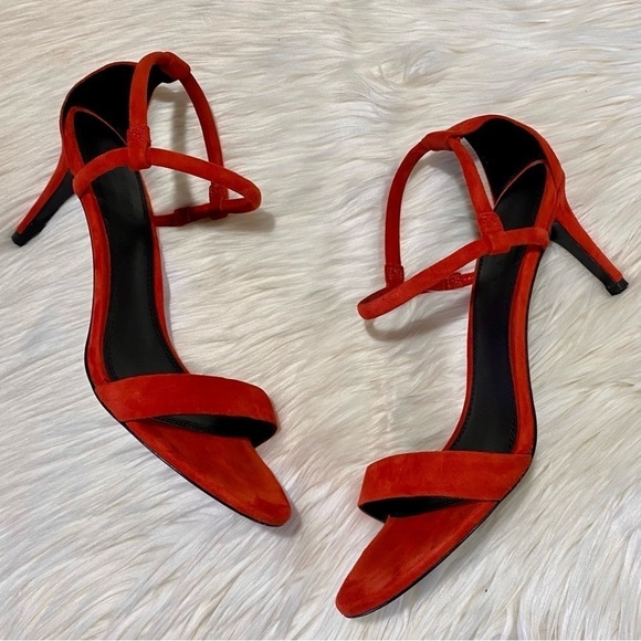 Sandro Amel Suede Mid-Heel Strappy Sandal in‎ Red 39 - Picture 2 of 10